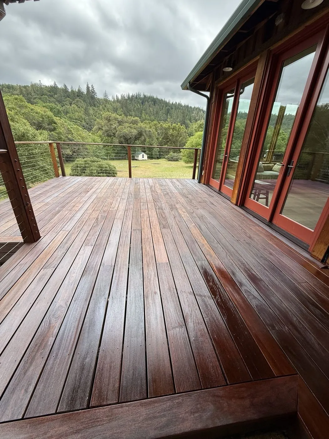 Meadow-facing Wild Iris deck refinished by Peter