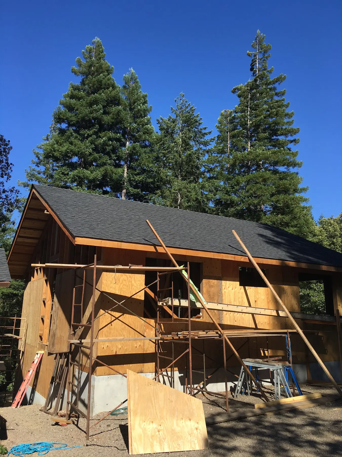 Old Mill Ranch residence roofed and sheathed during construction
