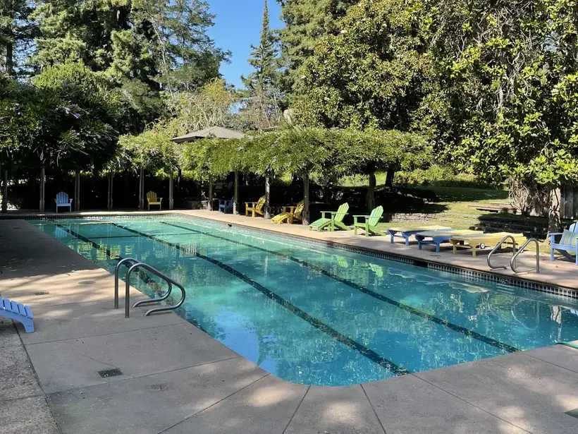 Wild Iris pool, concrete deck and landscaped grounds during Peter's ownership
