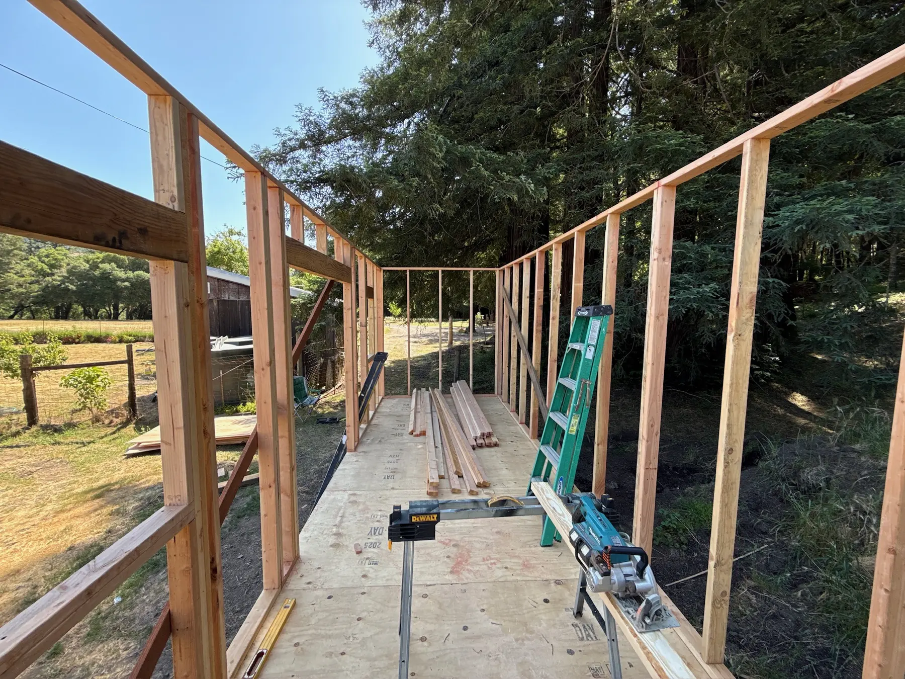 Poleeko Basecamp cabin during wall framing