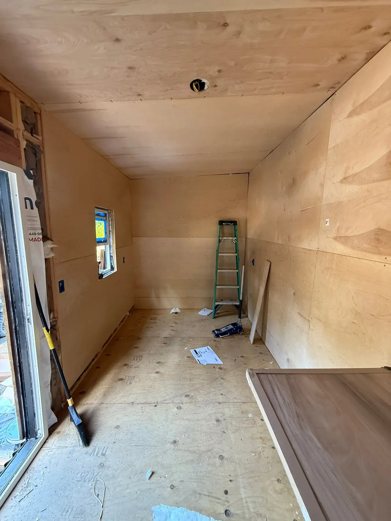 Poleeko cabin interior during wall and ceiling finish work